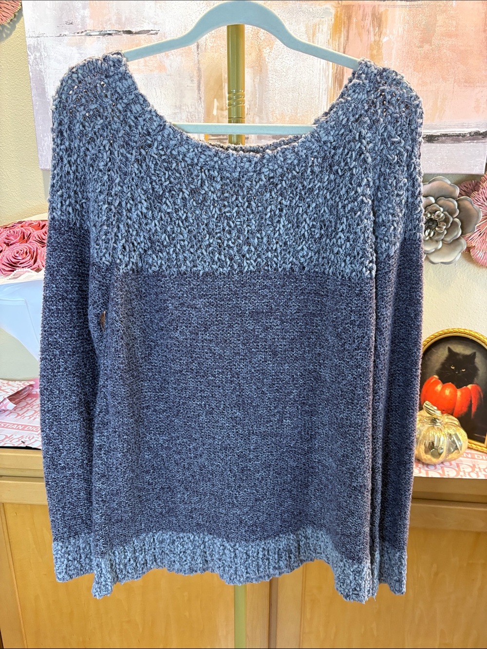 Women's Two-Tone  Purple Knit Scoop Neck Sweater